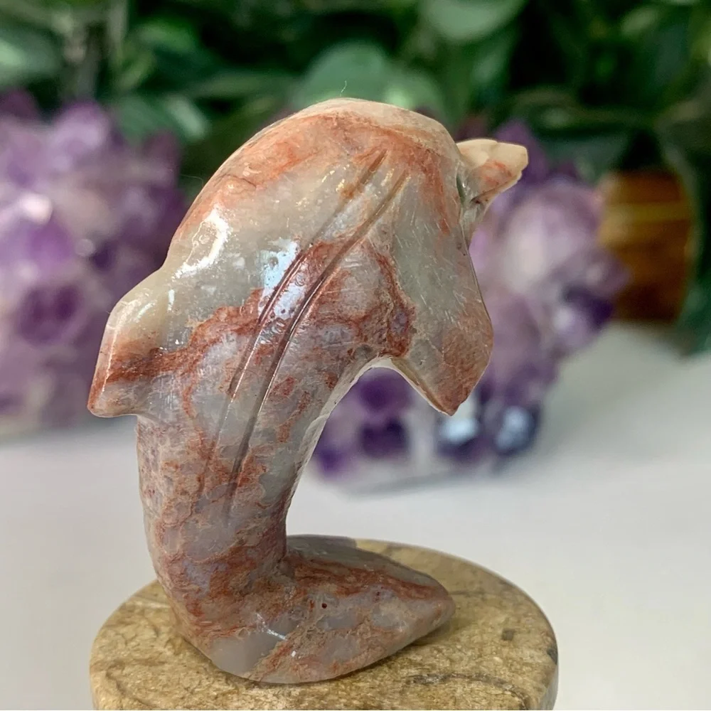 Soapstone Carved Dolphin Figurine Stone Animal Carving Figure Statue 2”